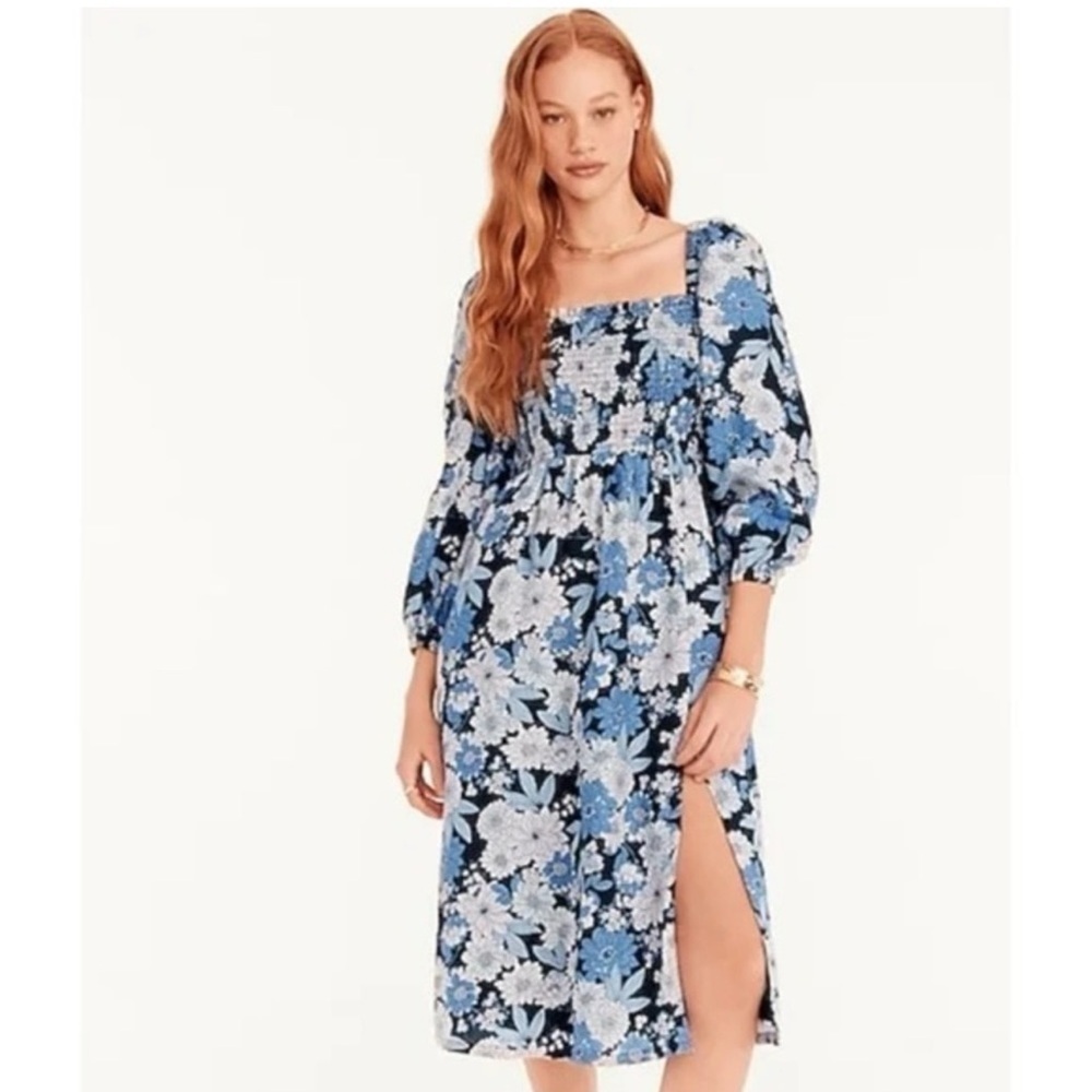 J. Crew Blue and White Floral Long Sleeve Dress size SP - Picture 1 of 15